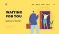 Love, Family Relationships Landing Page Template. Woman Meet Man Returning at Home after Work or Trip