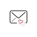 Love favorite email. Envelope with heart, Valentines message. Stock Vector illustration isolated on white background