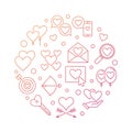 Love and Feelings vector round colored outline illustration