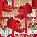 Love fence mailbox seamless pattern