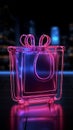 Love-filled neon shopping bag depicts affectionate promotions, adding romantic flair.