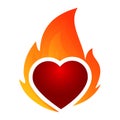 Love and fire logo icon. Burning heart logo icon on white background vector illustration Royalty Free Stock Photo