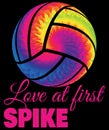 Love at First Spike Tie Dye Volleyball Illustration with Clipping Path Isolated on Black Royalty Free Stock Photo