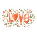 Love floral greeting card. Spring flowers illustration Royalty Free Stock Photo