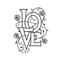 Love floral typography. Vector vintage illustration.