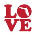 LOVE Florida State Outline Red Vector Illustration Isolated
