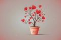 Love flower, red heart, tree growing in a pot Royalty Free Stock Photo