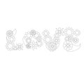 Love flower word vector ornament for coloring