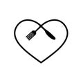 Love food modern style logo design. A spoon knife and a fork in the shape of a heart. Royalty Free Stock Photo