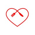 Love food modern style logo design. a spoon knife and a fork in the shape of a heart. Royalty Free Stock Photo