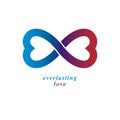 Love Forever conceptual logo, vector symbol created with infinity loop and male Mars an female Venus signs. Relationship creative Royalty Free Stock Photo
