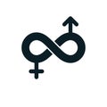 Love Forever conceptual logo, vector symbol created with infinity loop and male Mars an female Venus signs. Relationship creative Royalty Free Stock Photo