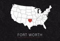 Love Fort Worth Picture. Map of United States with Heart as City Point. Vector Stock Illustration Royalty Free Stock Photo