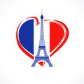 Love France, flag emblem with Eiffel tower