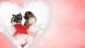 In love French Bulldog and Boxer puppies panting Royalty Free Stock Photo