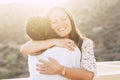 Love and friendship concept twith couple of women young friends hugging and smiling with love - diversity for caucasian people - Royalty Free Stock Photo