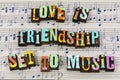 Love friendship friends music life enjoy relationship romance typography font Royalty Free Stock Photo