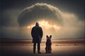 Nuclear explosion mushroom cloud man and his dog