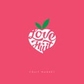 Love fruit market logo or fresh fruit emblem. Fruit like heart with the letters and leaves. Royalty Free Stock Photo