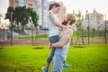 Love, fun, spott and people. Portrait of a happy young couple smiling, hugging and having fun while training. Happy athletic Royalty Free Stock Photo