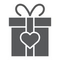 Love gift box glyph icon, valentine and holiday, love present sign, vector graphics, a solid pattern on a white Royalty Free Stock Photo