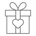 Love gift box thin line icon, valentine and holiday, love present sign, vector graphics, a linear pattern on a white Royalty Free Stock Photo