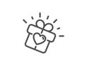 Love gift line icon. Heart present box sign. Dating profile. Vector Royalty Free Stock Photo