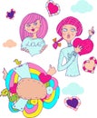 Love girl, cartoon icons emblem