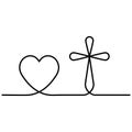 Love God tattoo icon, heart cross drawn in one line Royalty Free Stock Photo