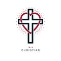 Love of God vector creative symbol design combined with Christian Cross and heart, vector logo or sign. Royalty Free Stock Photo