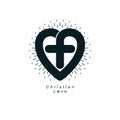 Love of God vector creative symbol design combined with Christian Cross and heart, vector logo or sign. Royalty Free Stock Photo