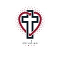 Love of God vector creative symbol design combined with Christian Cross and heart. Royalty Free Stock Photo