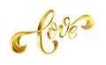 Love gold lettering text on background, hand painted letter, golden valentines day handwritten calligraphy for greeting