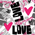 Love graffiti seamless hand lettered text, typographic style print.