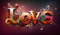 LOVE graffiti style with flowers and hearts, valentine concept. Generative AI