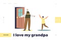 Love grandpa landing page concept with happy little boy running to hug his grandfather Royalty Free Stock Photo