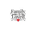 Family means to be loved, vector, wording design, lettering, wall decals isolated on white background, wall artwork