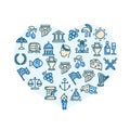 Love Greece Concept Heart Shape Design Template Thin Line Icon Set. Vector Royalty Free Stock Photo