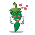 In love green chili character cartoon