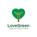 Love green vector design. human tree icon with love icon as green leaves concept. go green logo. nature conservation logo Royalty Free Stock Photo