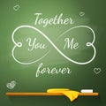 Love greeting card on the chalkboard in shape of