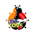 Love greeting card. Ladybug silhouette with love inscription.