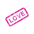 Love grunge rubber square stamp, pink isolated on white background, vector illustration. Royalty Free Stock Photo