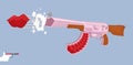 Love gun. Kiss. Valentines day. Cupids rifle. Vector illustration.