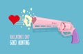 Love gun. Valentines day. Gun shoots at heart. Good hunting. Vector illustration