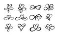 Love hand drawn hearts sign of infinity with cute sketch line. Set of divider doodle element love shape for valentines day, Royalty Free Stock Photo