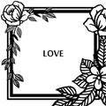 Love hand drawn lettering text in various shape frame, with rose flower. Vector Royalty Free Stock Photo