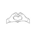 love hand sign hand couple heart black and white vector illustration, romance gesture, love, heart, couple goals valentine Royalty Free Stock Photo