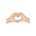 love hand sign hand couple heart vector illustration, romance gesture, love, heart, couple goals valentine Royalty Free Stock Photo