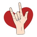 Love hand sign with red heart